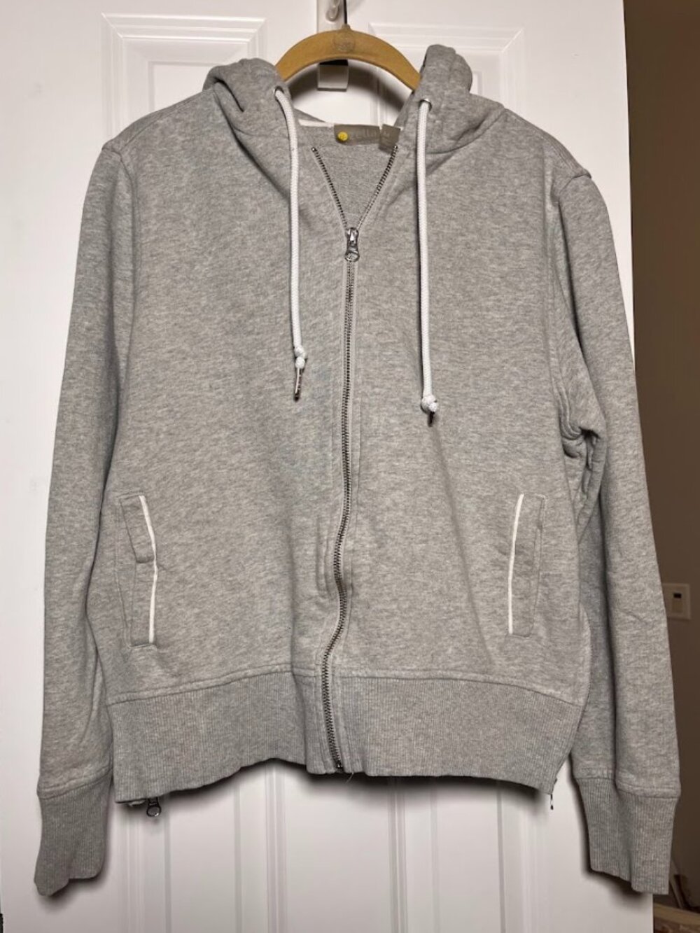 Zella Gray French Terry Full Zip Scuba Hoodie Side Zips & Piping Medium